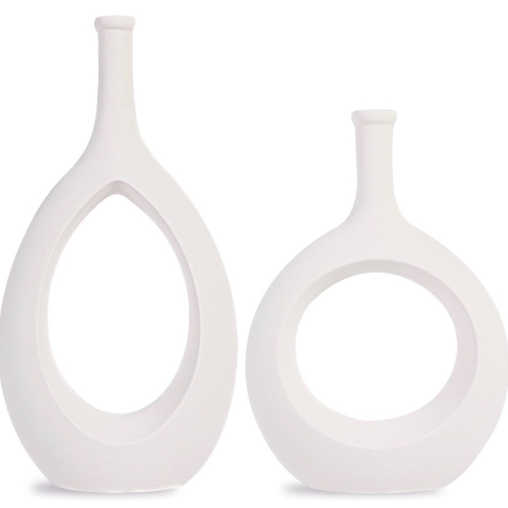 Set of 2 White Ceramic Vase